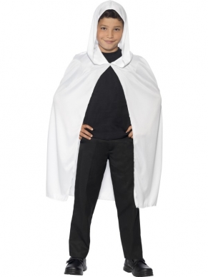 Witte Hooded Halloween Cape - witte lange cape met capuchon, perfect voor Halloween! Deze cape kan door zowel jongens als meisjes worden gedragen.