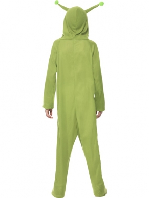 Check dit superleuke Alien Halloween Kostuum! Het kostuum bestaat uit een groene jumpsuit met alien capuchon. Ook schmink setjes om de outfit compleet te maken kun je bij ons bestellen.