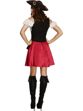 Het Fever Pirate Wench Kostuum van mooie kwaliteit. De jurk met een onderjurk, bijpassende hoed en hoezen voor over je schoenen.Maak je outfit af met een netpanty of mooie nepwimpers!