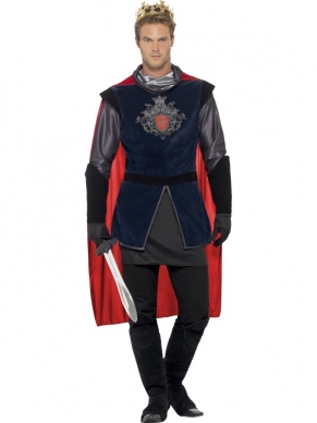 luxe King Arthur Kostuum, bestaande uit het shirt, de cape, handschoenen, schoenenhoezen en een kroon. Maak je outfit af met een zwaard en een pruik! 