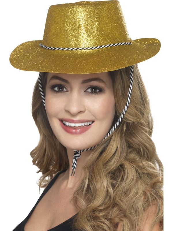 Gouden Glitter plastic cowboy cowgirl hoed