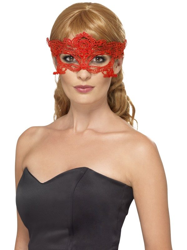 Embroidered Lace Filigree Heart Eyemask Rood