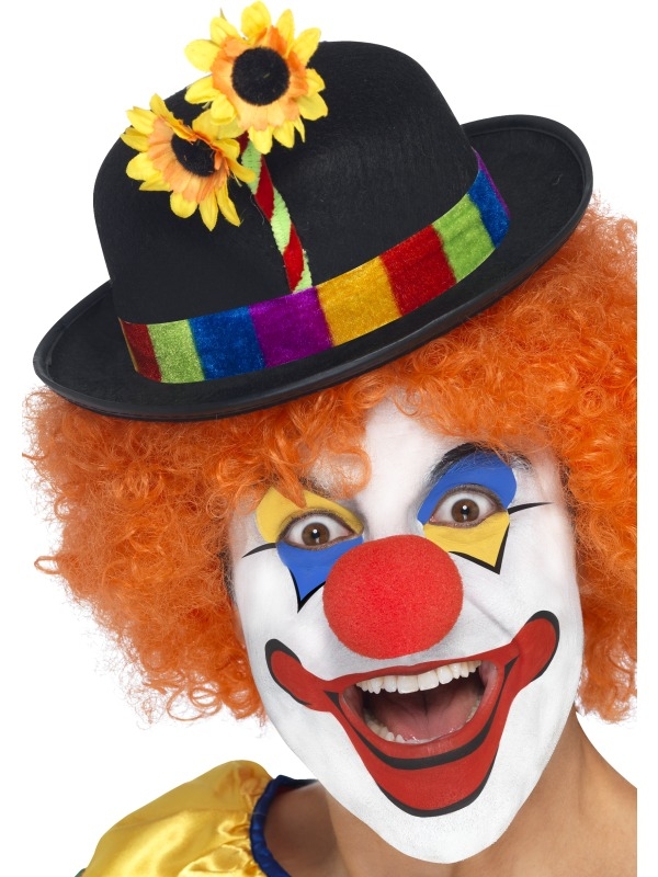 Zwarte Clown Bowler Hoed met Bloemen