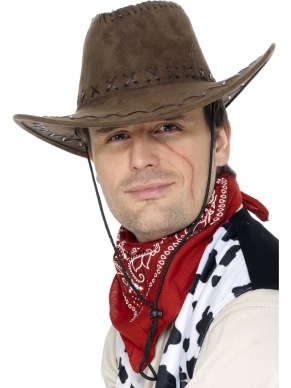 Suede cowboyhoed in de kleur bruin passend bij elk cowboy kostuum.