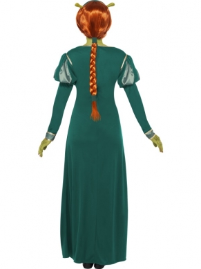 Shrek, Fiona Dames Verkleedkleding. Dit mooie verkleedkleding is compleet: U krijgt de mooie jurk, de pruik en de haarband. U heeft alleen nog groene schmink nodig en u bent klaar. De Schmink verkopen wij los in onze webshop. Ook verkopen wij het Shrek heren verkleedkleding.