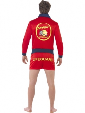 Baywatch Lifeguard Heren Verkleedkleding. Licentie verkleedkleding. Inbegrepen is de rode broek en het jasje, beide met Baywatch embleem.