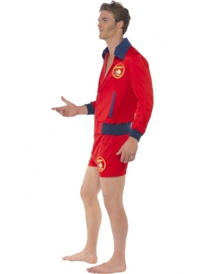 Baywatch Lifeguard Heren Verkleedkleding. Licentie verkleedkleding. Inbegrepen is de rode broek en het jasje, beide met Baywatch embleem.