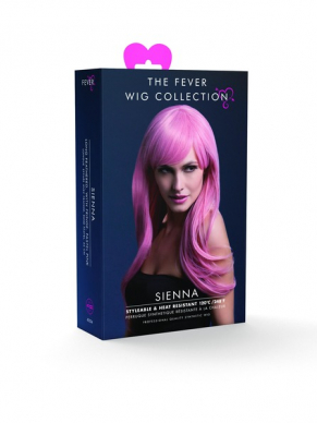 Prachtige Fever Sienna Pruik van hoogwaardige kwaliteit.Pastel roze pruik, lange met lagen en een pony.66 cm.