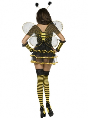 Sexy Hommel, Bumblebee, kostuum van Fever.Zwart met geel, inbegrepen zijn de tutu, het korset, de vleugels, de kousen, de choker(ketting) en de haarband.
Volledig kostuum, dus in één keer klaar! 