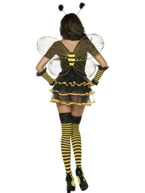 Sexy Hommel, Bumblebee, kostuum van Fever.Zwart met geel, inbegrepen zijn de tutu, het korset, de vleugels, de kousen, de choker(ketting) en de haarband.
Volledig kostuum, dus in één keer klaar! 