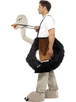 Prachtig Struisvogel pak met neppe hangende benen. Net alsof je de struisvogel rijdt! 