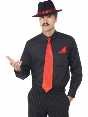 Instant een Gangster met dit verkleedsetje. Inbegrepen zijn de zwarte hoed, met rode stropdas en zakdoek.