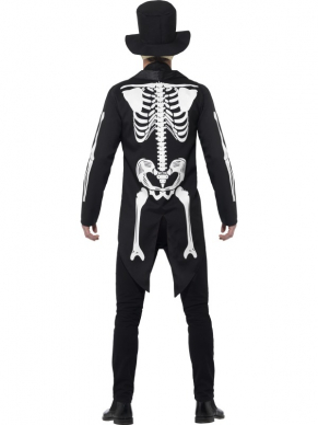 Met dit verkleedkostuum ben je in 1 keer klaar voor halloween ;Day of the Dead Senor Skeleton Kostuum. Geweldig kostuum met Jasje met skeletten print, (mock)shirt met daaraan een stropdas, de hoge hoed en het latex skeletten masker (foam). Draag het op een zwarte broek en je bent helemaal klaar voor Halloween of Carnaval. 