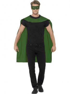 Deze wereld kan wel een nieuwe superheld gebruiken. Ontwerp je eigen superhelden look met deze groene cape en groen oogmasker. Ook verkrijgbaar in andere kleuren. Kan door zowel mannen als vrouwen gedragen worden!
Leuk voor Caranaval of Superhelden Themafeesten.