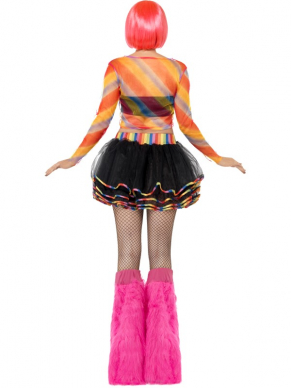 Regenboog Raver Disco Verkleedsetje met leuke zwarte tutu rok met regenboog randen en regenboog kleuren top. Leuk setje voor een disco feest, carnval, gay pride en combineer met onze geweldige regenboog pruiken, neon accessoires en beenwarmers. Je wordt er al vrolijk van als je het ziet. 
