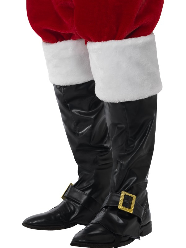 Deluxe Kerstman Boot Cover Hoezen voor Schoenen. Heeft u al een kerstmannen pak maar is hij nog niet compleet zonder de 'kertman laarzen'? Dan zijn deze hoezen echt iet voor u. makkelijk over elke schoen aan te trekken (het liefste over zwarte schoenen natuurlijk). Aan de bovenkant zit een witte bont rand. Stop de broek van uw kerstmannen kostuum in de laarzen en u bent klaar. Uw outfit voor uw kerstfeest is klaar. 