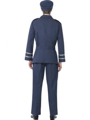 WW2 Air Force Captain Kostuum, bestaande uit de blauwe broek met jasje, stropdas en pet.