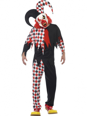 Gekke Crazed Jester Clown Horror Kostuum