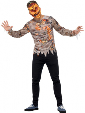 Vergiftigd Horror Pompoen Kostuum 2-delig Tiener Verkleedkleding. Inbegrepen is het geprinted shirt en het masker. Leuk voor een Halloween Horror Themafeest of voor Carnaval.