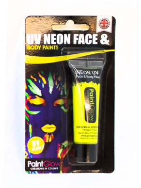 Neon Gele UV Face & Body Paint Neon Make up Tube van 10ml. Maak de mooiste creaties. Leuk voor een neon disco feestje. Verkrijgbaar in diverse kleuren. Geeft licht in UV licht (UV Reactive).