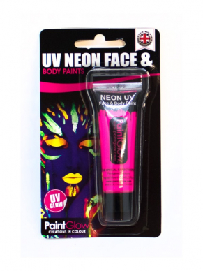 Neon Roze UV Face & Body Paint Neon Make up Tube van 10ml. Maak de mooiste creaties. Leuk voor een neon disco feestje. Verkrijgbaar in diverse kleuren. Geeft licht in UV licht (UV Reactive).