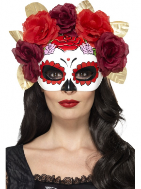 Geweldig masker voor Halloween of Carnaval: Day of the Dead Oogmasker met Rozen. We verkopen ook prachtige bijpassende kostuums. 