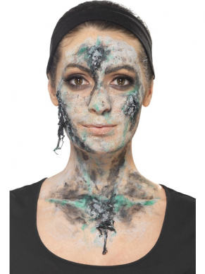 Professionele Liquid latex face & body kit. 4 potjes met vloeibare latex: rood, grijs, zwart en groen. U krijgt er ook sponsjes bij en uitleg. Uw zombie horror look is in mum van tijd gemaakt voor uw halloween feest of carnaval. 