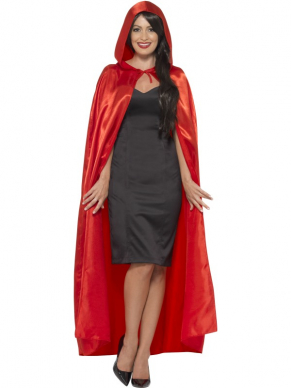 Geweldige lange rode cape met hoody. Kan voor veel looks worden gebuikt. Van een over de top roodkapje tot een duivel. Combineer met outfits en accessoires uit onze winkel om je mislukte outfit compleet te maken. Leuk voor Carnaval of Halloween.