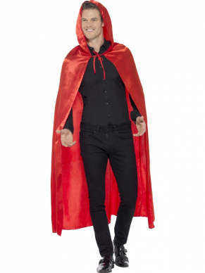 Geweldige lange rode cape met hoody. Kan voor veel looks worden gebuikt. Van een over de top roodkapje tot een duivel. Combineer met outfits en accessoires uit onze winkel om je mislukte outfit compleet te maken. Leuk voor Carnaval of Halloween.