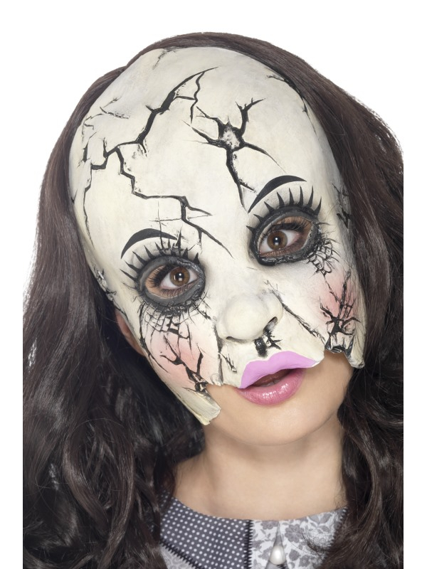 Poppen kunnen erg creepy zijn rond Halloween. Helemaal zo'n eng gebroken pop masker. De mond is vrij dus je kunt wel makkelijk drinken en eten. 