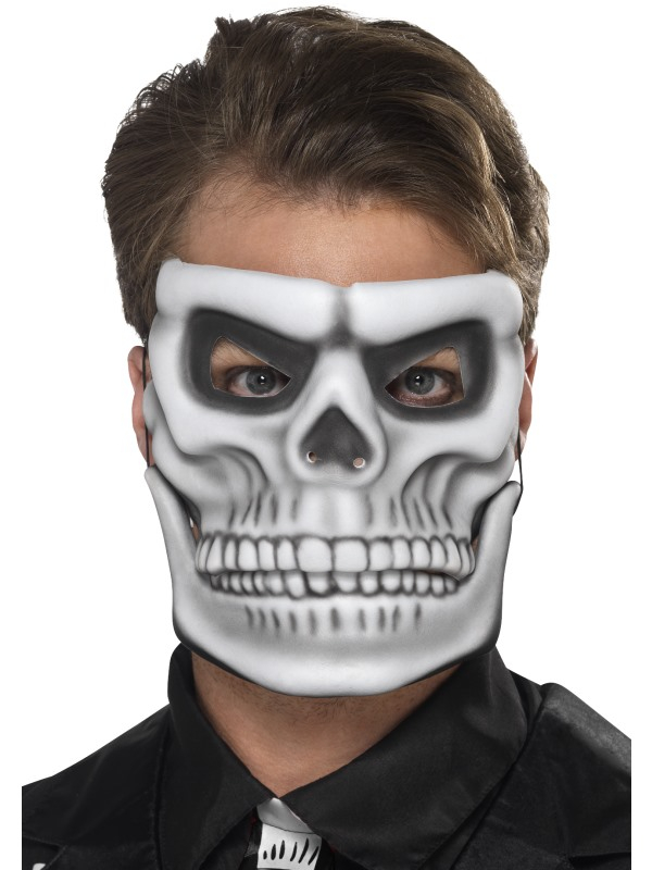 Wit Day of the Dead Skeleton Masker met bewegende kaak. Leuk voor Halloween of Carnaval. 
