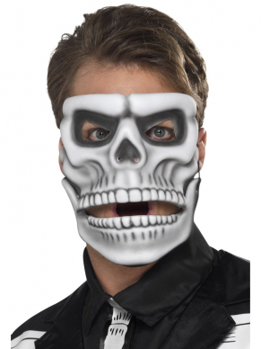 Wit Day of the Dead Skeleton Masker met bewegende kaak. Leuk voor Halloween of Carnaval. 