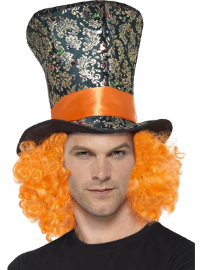 Lekker opvallen met deze gekke hoge hoed met oranje haar (zit aan de hoed vast). Van het sprookje Alice in Wonderland: de gekke hoedenmaker. We verkopen ook de verkleedkleding. Leuk  voor Carnaval, halloween of een sprookjes themafeest.