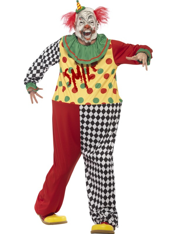 Vreselijk gruwelijk horror clown heren kostuum voor een horror feest, Halloween of carnaval. Of je vrienden maakt is de vraag maar eng ben je in ieder geval wel met deze enge verkleedkleding. Inbegrepen is de jumpsuit met hoepel en bloederige tekst en het latex clown masker. We verkopen ook horror accessoires om de look af te maken. 