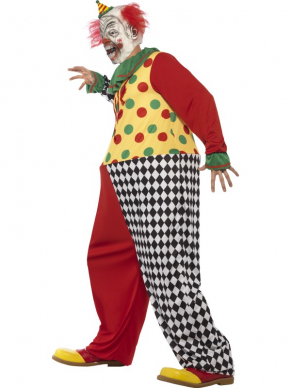 Vreselijk gruwelijk horror clown heren kostuum voor een horror feest, Halloween of carnaval. Of je vrienden maakt is de vraag maar eng ben je in ieder geval wel met deze enge verkleedkleding. Inbegrepen is de jumpsuit met hoepel en bloederige tekst en het latex clown masker. We verkopen ook horror accessoires om de look af te maken. 