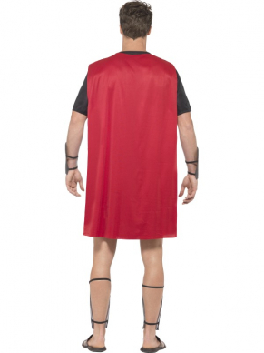 Vecht voor je vrijdheid met dit complete Romeinse Gladiator Heren Verkleedkostuum. U krijgt de gladiator tuniek met rode cape en de arm en beenstukken. Eventuele accessoires verkopen wij los. 