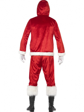 Uniek eigenwijs Kerstmannen kostuum met hoody en geluid (ho ho ho sound chip). Inbegrepen is de kerstman hoody met 'dikke' buik (iets gevuld) en ho ho ho sound chip en de rode broek en baard. Geweldig uniek kostuum. 