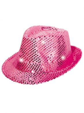 Roze hoed met pailletten en LED verlichting