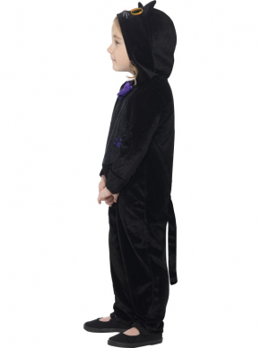  Cat Peuter Kostuum voor de allerkleinste, bestaande uit de zwarte hooded jumpsuit met 3D ogen.