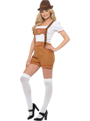 Met dit Sexy Bavarian Beer Girl Costume bestaande uit een Top & Lederhosen steel jij de show op welk Tirolerfeestje dan ook.