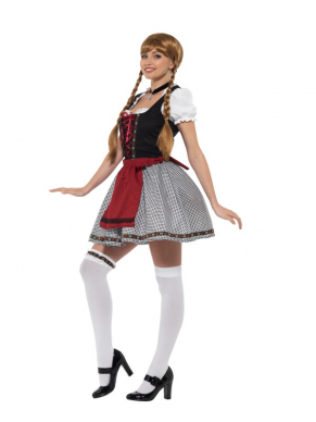 Steel de show met dit prachtige Flirty Frõulein Bavarian Kostuum, bestaande uit een korte jurk, Mock Suede Bodice en top tijdens het Oktoberfest. Maak de look compleet met een bijpassende pruik.