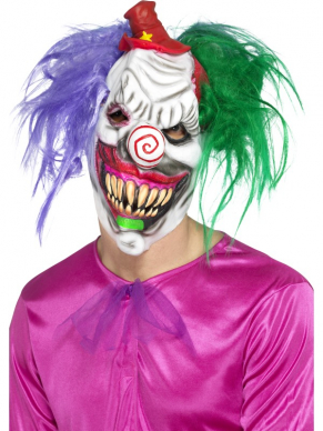 Jaag iedereen de stuipen op het lijf tijdens een Horror party met deze geweldige colorful Killer clown Mask, Multi-Coloured, Latex, Full Overhead, met haar.