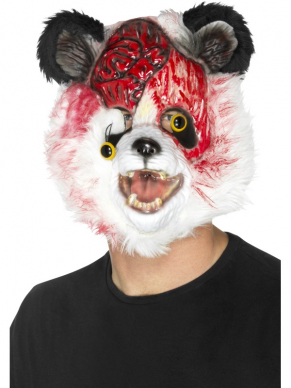 Harig zwart/wit Zombie Panda Masker.