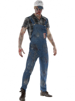 Zombie Hillbilly Kostuum, bestaande uit de overal met Latex Ribben, Shirt & Baseball Cap. Combineer dit kostuum met de Hillbilly tanden en Mud spray om de look compleet te maken. Wij verkopen ook het Hillbilly dames kostuum.