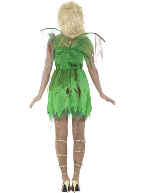 Dit Zombie Fairy Kostuum, bestaande uit een groen jurkje met Latex Ribben & Vleugels is weer eens wat anders dan de standaard Zombie kostuums. Draag dit jurkje tijdens een Halloween party of ander Horror feest. Bijpassende pruiken en make-up verkopen wij los.
