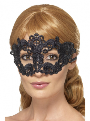 Zwart Embroidered Lace Filigree Floral Oogmasker als toevoeging aan je kostuum.