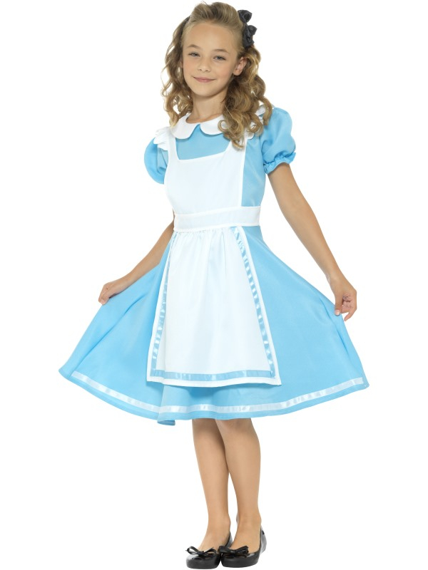 Een prachtige blauwe Wonderland Princess Kostuum. Dit kostuum bestaat uit een jurk met schort en hoofdband. Leuk voor Carnaval of gewoon voor in de verkleedkist.