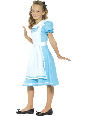 Een prachtige blauwe Wonderland Princess Kostuum. Dit kostuum bestaat uit een jurk met schort en hoofdband. Leuk voor Carnaval of gewoon voor in de verkleedkist.