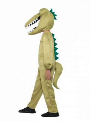 Naar het gelijknamige boek van Roald Dahl, dit Roald Dahl Deluxe Krokodillen Kostuum, bestaande uit een groene jumpsuit en Krokodillenkop.