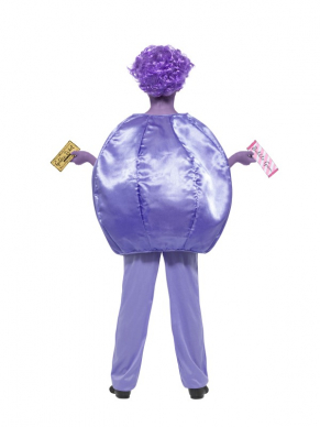 Naar het gelijknamige boek van Roald Dahl, dit Roald Dahl Deluxe Violet Beauregarde Kostuum, één van de 5 kinderen die de Willy Wonka Fabriek binnen kwamen. Dit kostuum bestaat uit een Top, een Broek een Golden Ticket & Bubblegum.